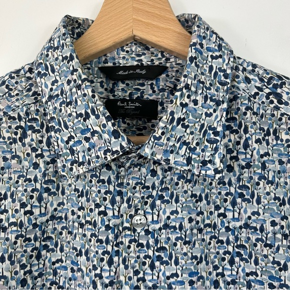 Paul Smith The Byard Shirt Size 16 Neck Long Sleeve Blue Floral Tree Pattern - Picture 3 of 8